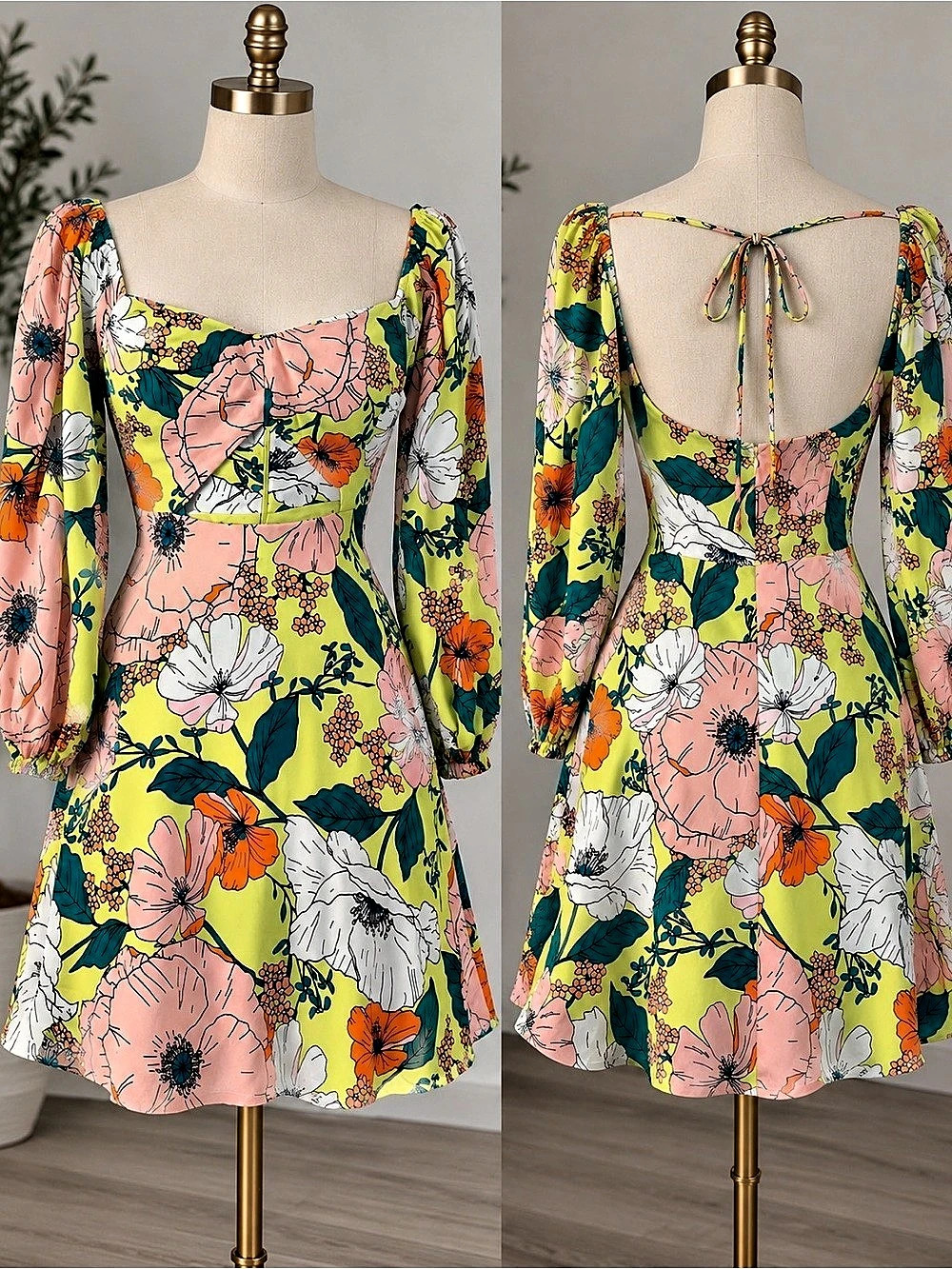 Floral Mini Dress in Pink & Green Like New